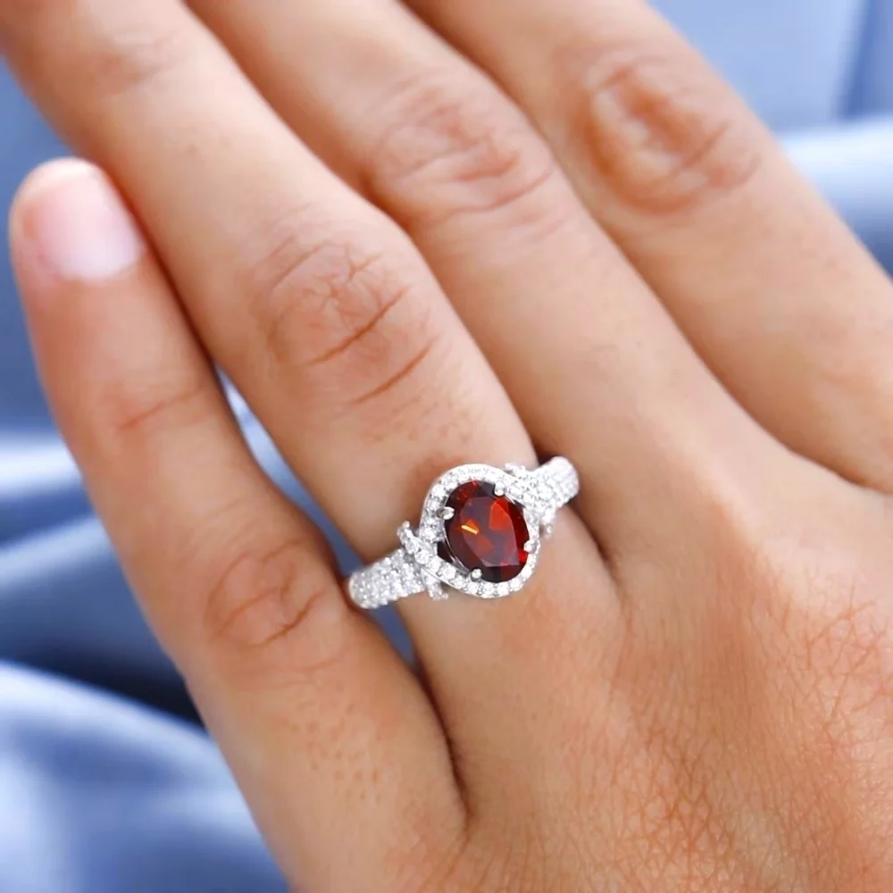 Premium Brazilian Cherry Citrine & Genuine Moissanite Ring